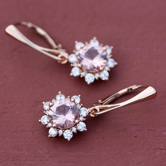 Pink Morganite Earrings Rose Gold , Handmade , Alternate May Birthstone - Picture 2 of 8
